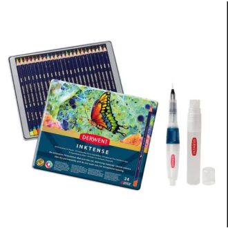   Derwent Inktense akvarell ceruzakészlet - 24 db, vizes ecsettel és spitzer
