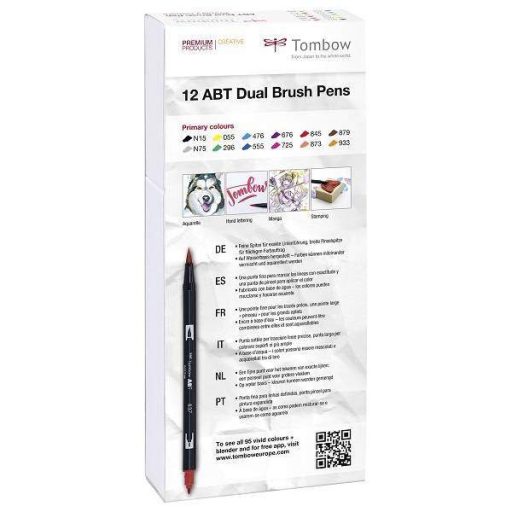 Tombow ABT Dual Brush Pen - Kéthegyű marker filctoll, 12 db alapszín