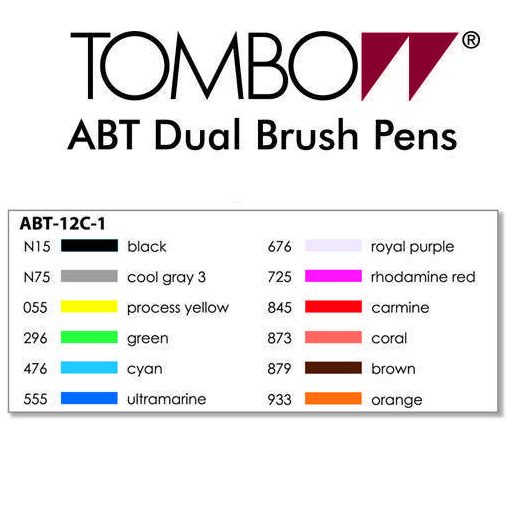 Tombow ABT Dual Brush Pen - Kéthegyű marker filctoll, 12 db alapszín