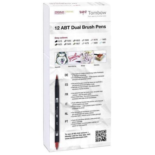 Tombow ABT Dual Brush Pen- Kéthegyű marker filctoll, 12db, szürke árnyalatok