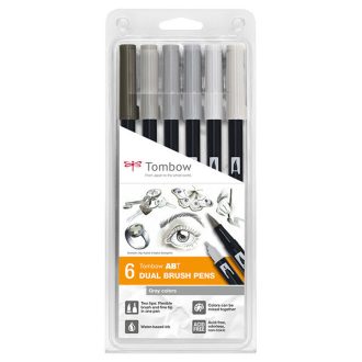   Tombow ABT Dual Brush Pen- Kéthegyű marker filctoll 6 db - Szürke árnyalatok