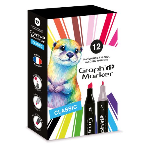 GRAPH'IT kétvégű alkoholos marker, 12 db-os készlet - Klasszikus színek