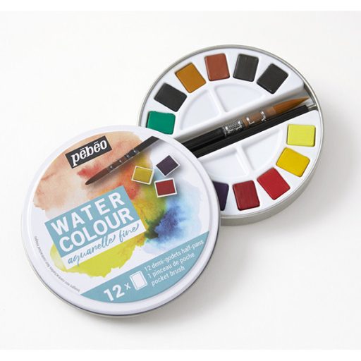 Pébéo Fine akvarellfesték, kerek fémdobozban - 12 db