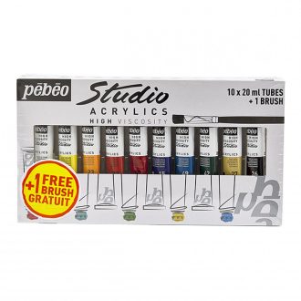   Pébéo Studio akrilfesték, 20 ml - 10 darabos készlet, ecsettel