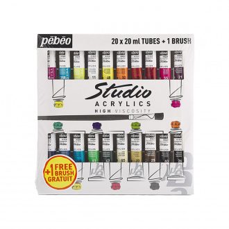   Pébéo Studio akrilfesték, 20 ml - 20 darabos készlet, ecsettel