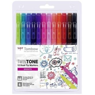   Tombow TwinTone kéthegyű marker 12 db-os készlet, élénk színek