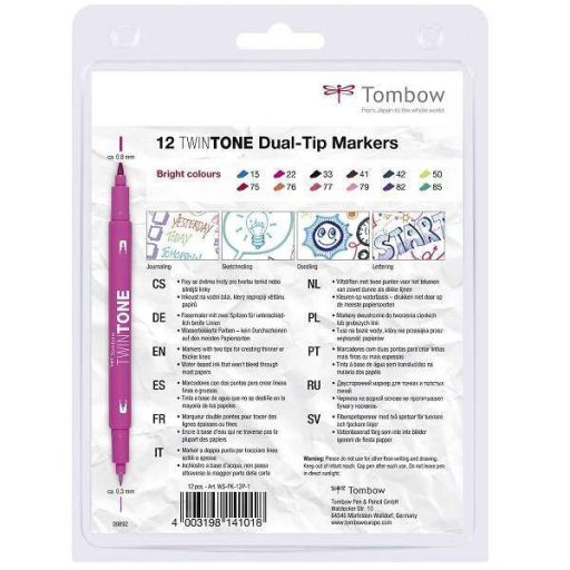 Tombow TwinTone kéthegyű marker 12 db-os készlet, élénk színek