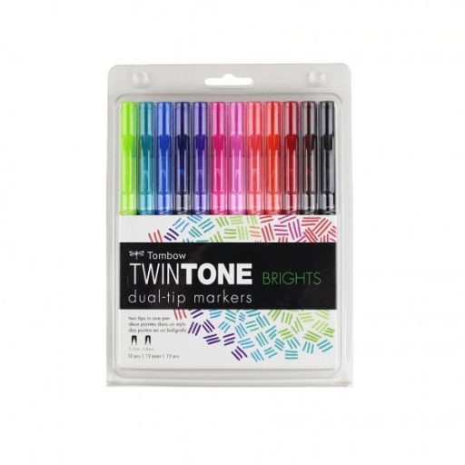 Tombow TwinTone kéthegyű marker 12 db-os készlet, élénk színek