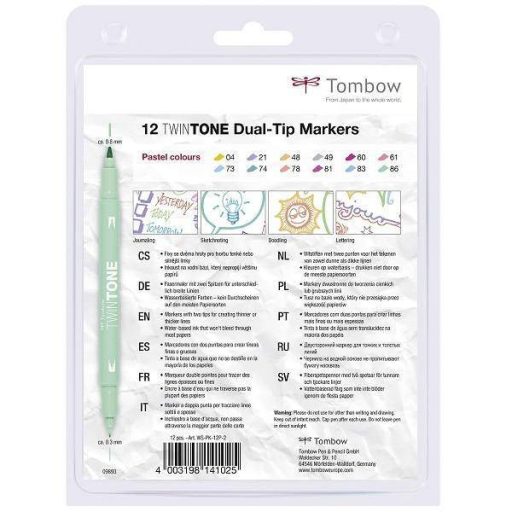 Tombow TwinTone kéthegyű marker 12 db-os készlet, pasztell színek
