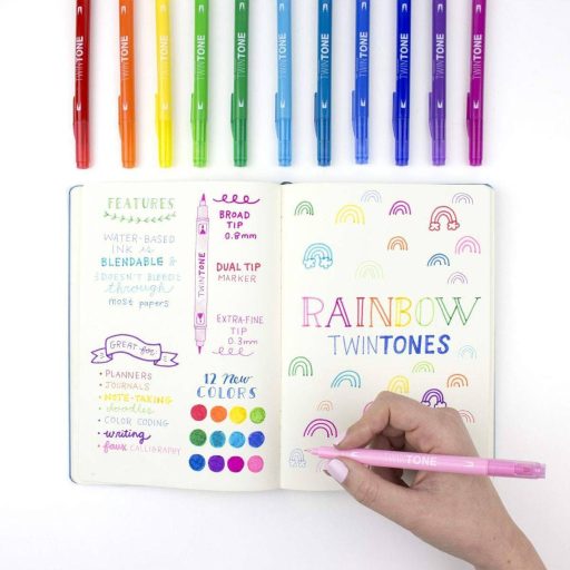 Tombow TwinTone kéthegyű marker 12 db-os készlet, szivárvány színei