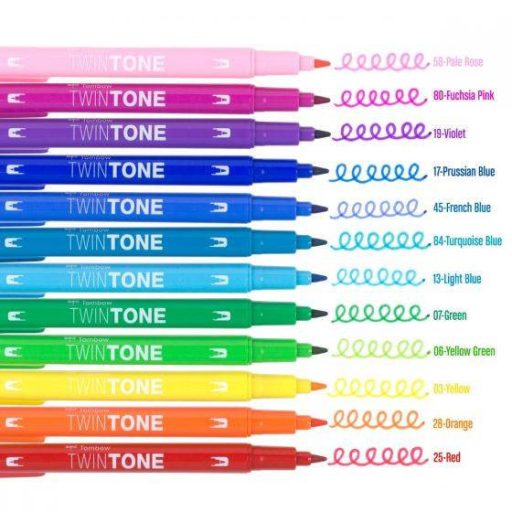 Tombow TwinTone kéthegyű marker 12 db-os készlet, szivárvány színei